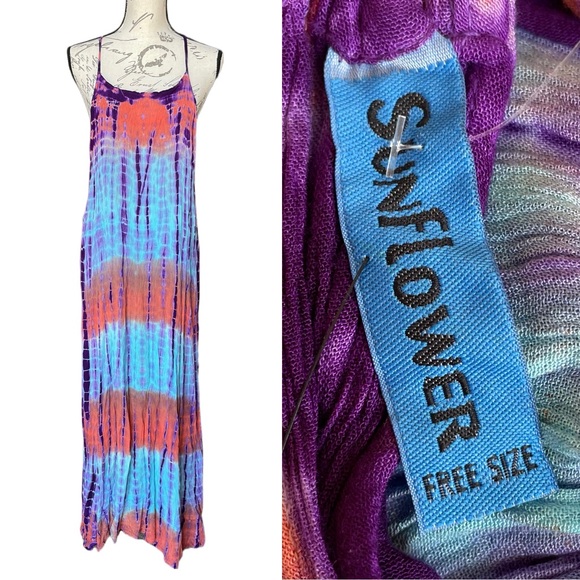 Sunflower Dresses & Skirts - Sunflower Tie-Dye Hippie Maxi Dress in Purple Blue Rusty Orange Resort wear - OS